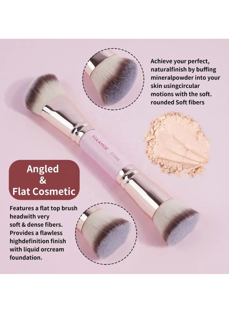 مانجي فرشاة مكياج كريم الأساس، فرشاة مكياج فاخرة مزدوجة الأطراف (مسطحة/مائلة/دائرية/مدببة من الأعلى) لتلميع السوائل والكريم والبودرة ودمج فرشاة تحديد الوجه - Image 5