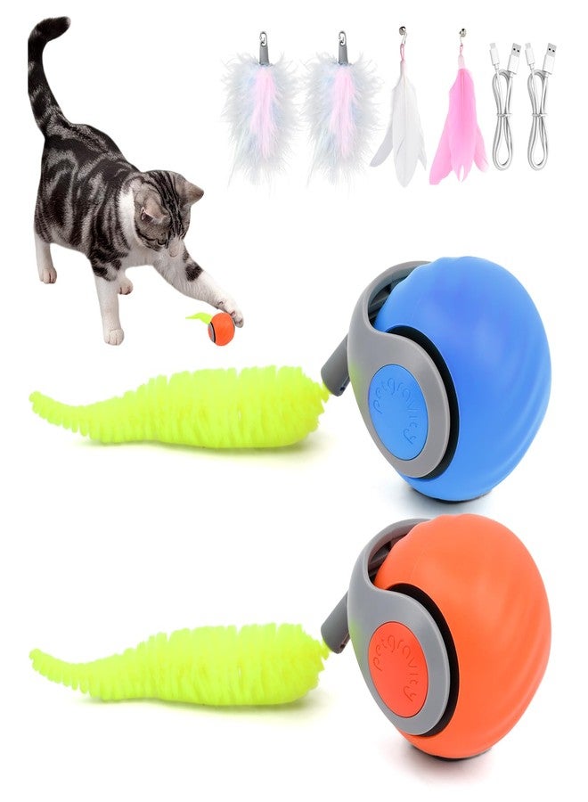 Yonderfume 2 Packs Speedy Turbo Tail 3.0, 2025 New Interactive Cat Toy with Automatic Moving & Two Speed Adjustment for Indoor Bored Adult Cats(Orange+Blue,Size:2inch) - Image 1