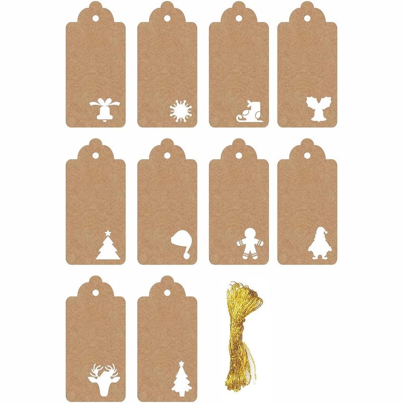 CVANU CVANU Newest Gift Tag/Rectangle Label Blank Card/Price Tags with Golden Strings, Specially Designed for Christmas, Events and Many Occasions (100pcs, Brown Colour)  - Image 1