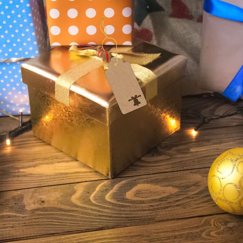 CVANU CVANU Newest Gift Tag/Rectangle Label Blank Card/Price Tags with Golden Strings, Specially Designed for Christmas, Events and Many Occasions (100pcs, Brown Colour)  - Image 2