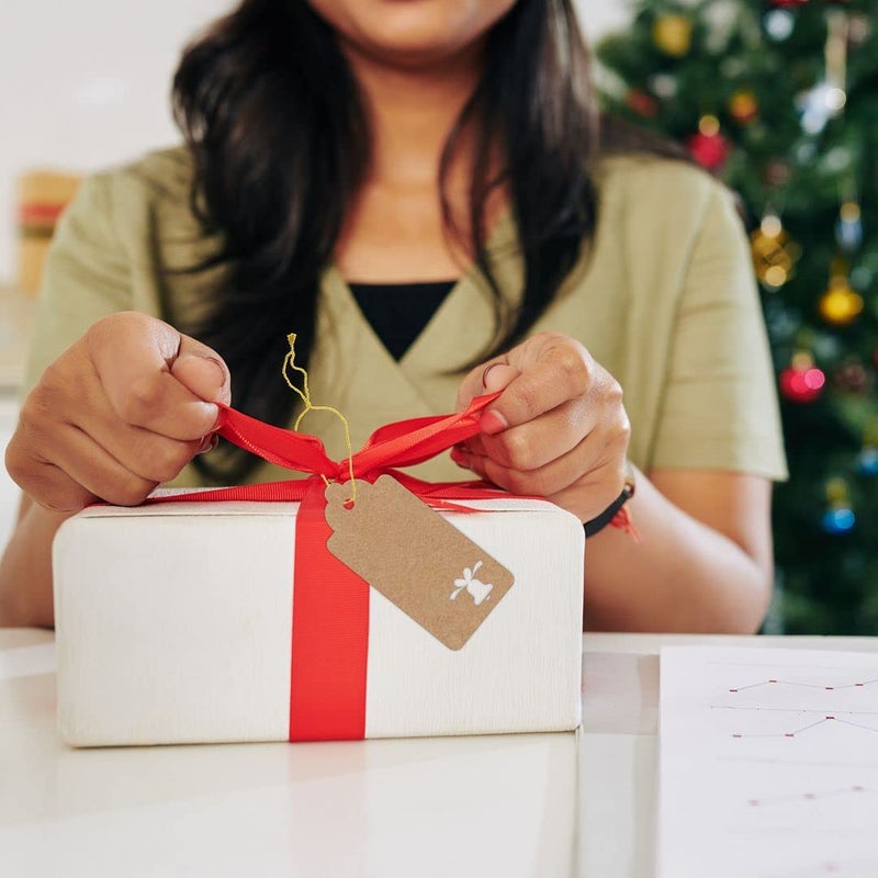 CVANU CVANU Newest Gift Tag/Rectangle Label Blank Card/Price Tags with Golden Strings, Specially Designed for Christmas, Events and Many Occasions (100pcs, Brown Colour)  - Image 3