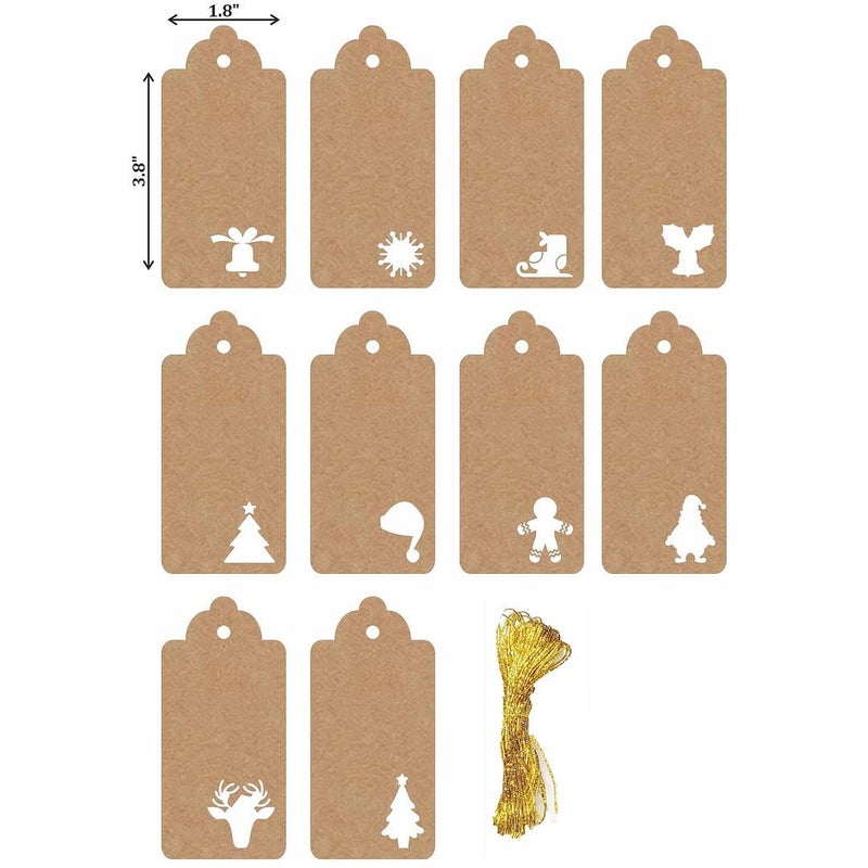 CVANU CVANU Newest Gift Tag/Rectangle Label Blank Card/Price Tags with Golden Strings, Specially Designed for Christmas, Events and Many Occasions (100pcs, Brown Colour)  - Image 5