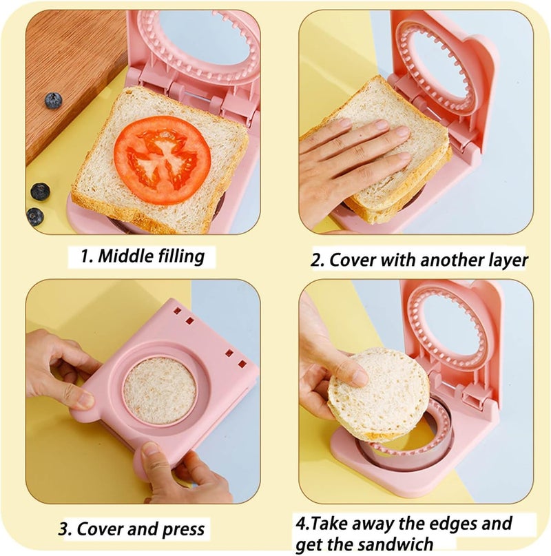 CLOUDHOME Sandwich Maker Bread Cutter and Sealer Square Pocket Sandwiches Cutter Uncrustables Maker Multicolor Pack of 1 Round