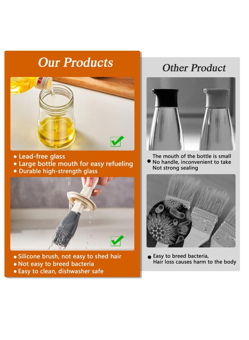 Excefore Kitchen oil dispenser bottle, cooking oil distributor, 10 oz/300ml, olive oil bottle, barbecue brush for cooking, salad, frying, soy sauce, baking brush, barbecue oil brush glass bottle - Image 3