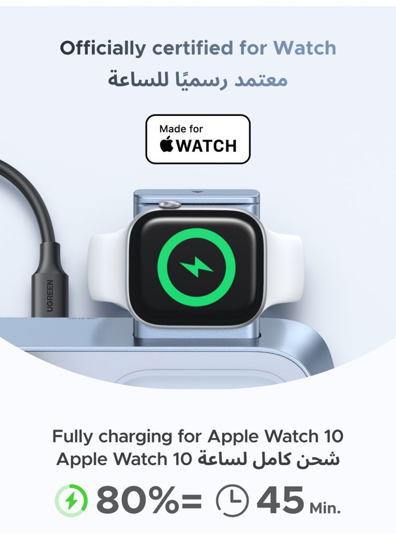 Ugreen Qi2 25W Wireless Charger 3 in 1, Foldable Portable Magsafe Charger for iPhone 17 Pro Max, 16-12 Series, AirPods, Apple Watch 10-6, Magnetic Charging Station With 45W PD Charger, 1M USB-C Cable - Image 4