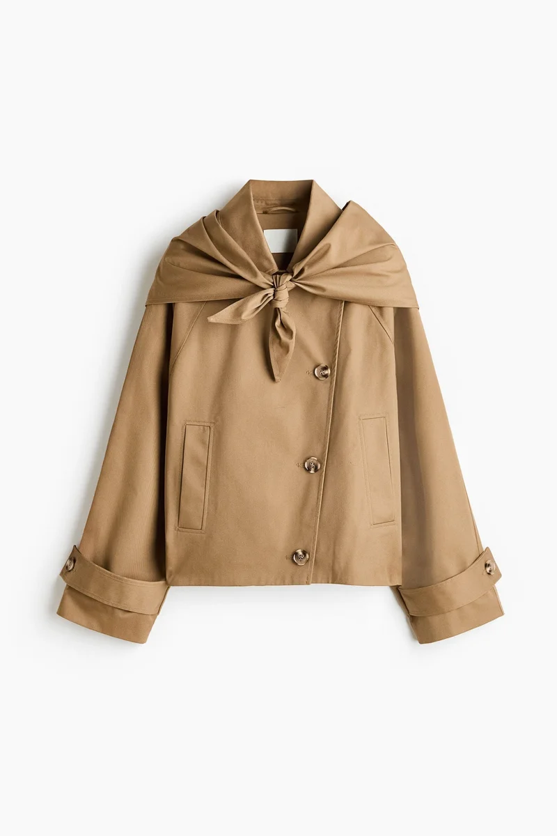 H&M  Short trench coat with scarf for Women | Best Price UAE
