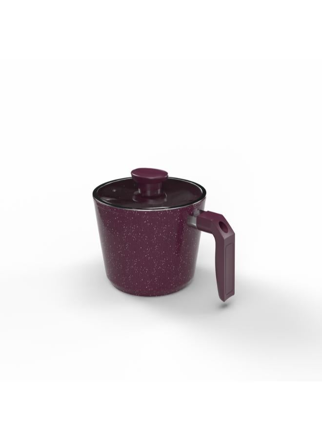 Top chef Milk Pot Granite 16 Cm glass Lid burgundy (Suitable For Induction) - Image 1