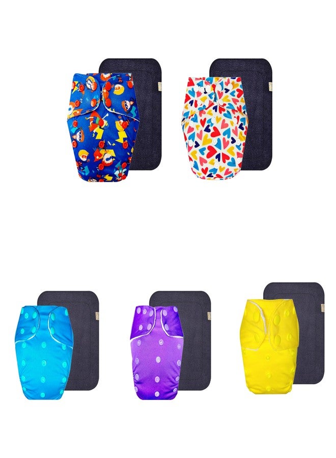 حفاضات قماشية فاخرة من دمبلدو مع حشوة سوداء (عبوة من 5) | ملائمة محكمة | وسادة امتصاص من 6 طبقات | سهلة التنظيف | ضرورية للاستخدام اليومي | من 3 أشهر إلى 3 سنوات | للجنسين - Image 1