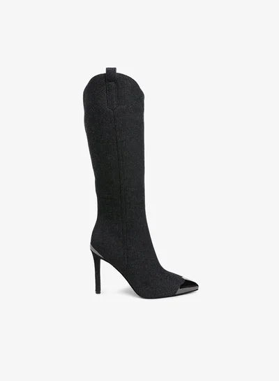 London Rag Metallic Cap Toe Denim Boots in Black