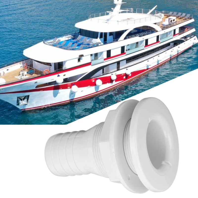 Thru Hull Fitting, White Premium ABS Plastic - Sturdy Impact Resistant Straight Hose Connector for Boat Marine Onboard Plumbing Systems - Image 5