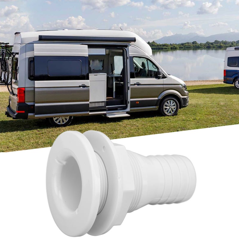 Thru Hull Fitting, White Premium ABS Plastic - Sturdy Impact Resistant Straight Hose Connector for Boat Marine Onboard Plumbing Systems - Image 4