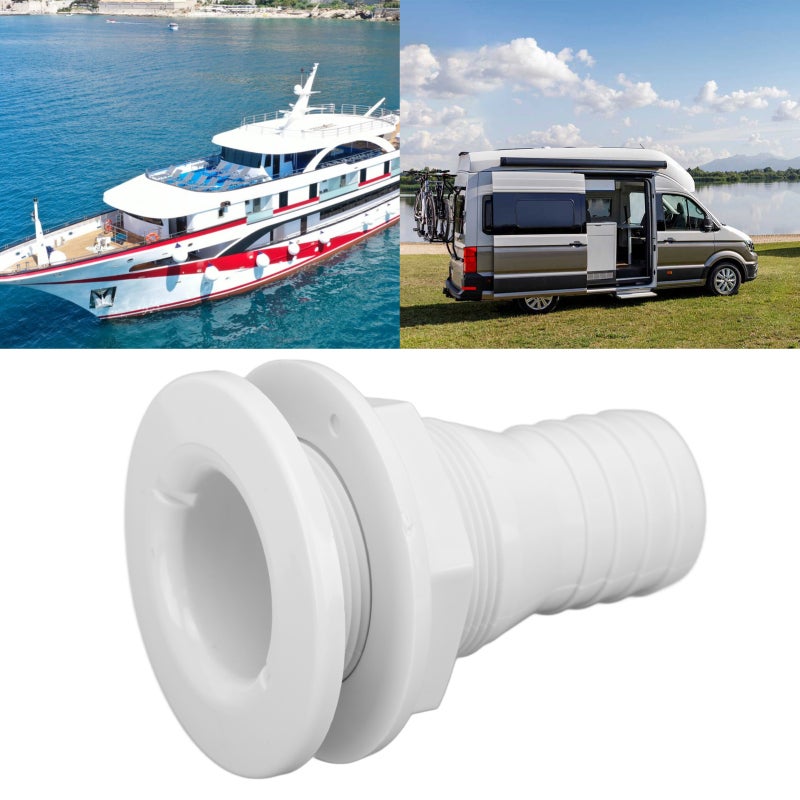 Thru Hull Fitting, White Premium ABS Plastic - Sturdy Impact Resistant Straight Hose Connector for Boat Marine Onboard Plumbing Systems - Image 3