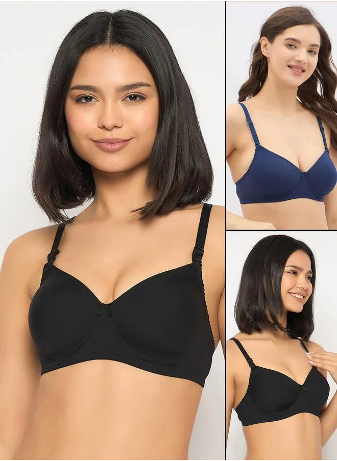 Clovia Clovia Pack of 2 - Self-Striped Padded Non-Wired Full Coverage Multiway T-Shirt Bra