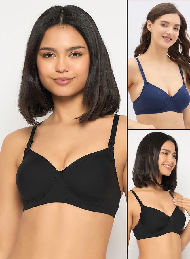 Clovia Pack of 2 - Self-Striped Padded Non-Wired Full Coverage Multiway T-Shirt Bra - Image 1