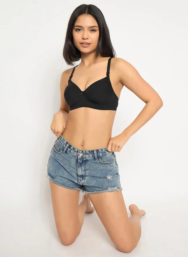 Clovia Clovia Pack of 2 - Self-Striped Padded Non-Wired Full Coverage Multiway T-Shirt Bra
