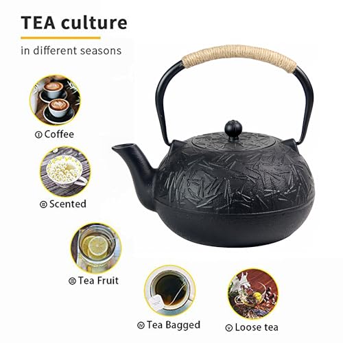 YJX 60.9oz YJX Cast Iron Teapot, Japanese Tetsubin Tea Kettle for Stovetop Safe, Cast Iron Tea Pot with Infuser for Loose Leaf, Black Kettle Teapot, Good Gift For Tea Lovers(1800ml) - Image 4