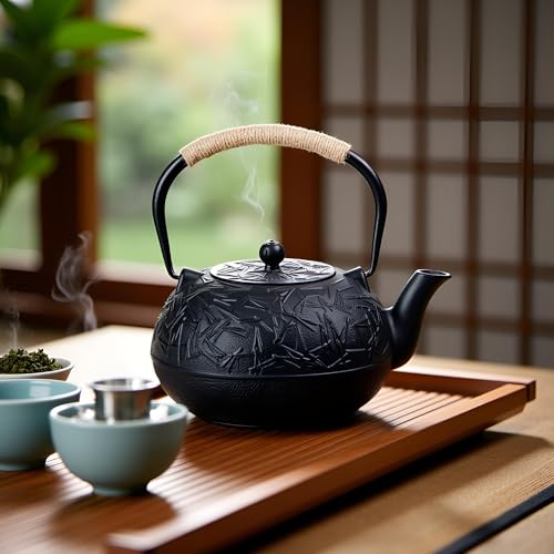 YJX 60.9oz YJX Cast Iron Teapot, Japanese Tetsubin Tea Kettle for Stovetop Safe, Cast Iron Tea Pot with Infuser for Loose Leaf, Black Kettle Teapot, Good Gift For Tea Lovers(1800ml) - Image 3