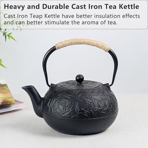 YJX 60.9oz YJX Cast Iron Teapot, Japanese Tetsubin Tea Kettle for Stovetop Safe, Cast Iron Tea Pot with Infuser for Loose Leaf, Black Kettle Teapot, Good Gift For Tea Lovers(1800ml) - Image 2