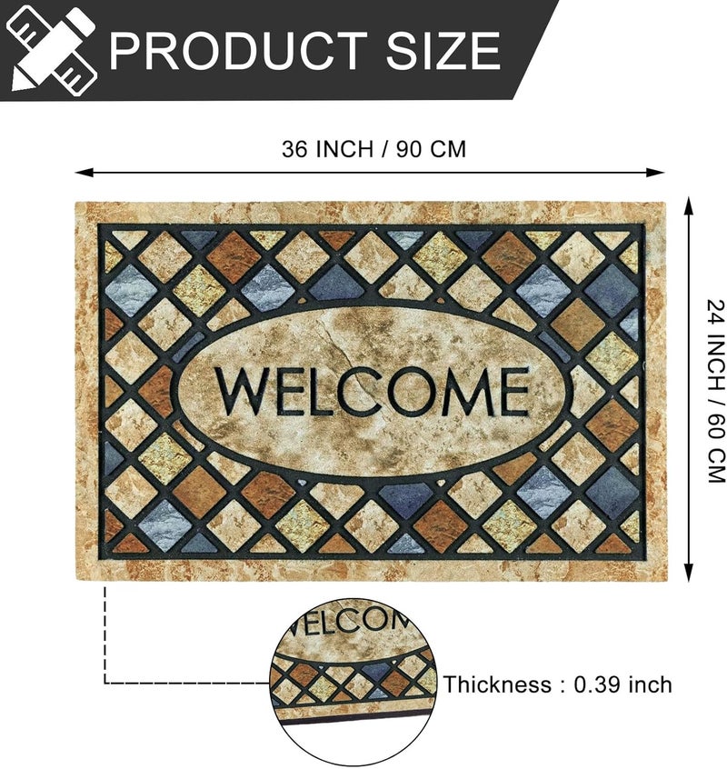CHICHIC Welcome Door Mat 24x 36 Inch Front Doormat Outdoors for Home Entrance Outdoors Mat for Outside Entry Way Doormat Entry Rugs, Heavy Duty Non Slip Rubber Back Low Profile,Blue Welcome - Image 3