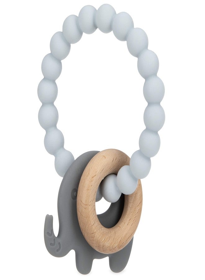 Nuby Natural Wood & Silicone Teether Ring: 3 M+, Elephant, Gray - Image 2