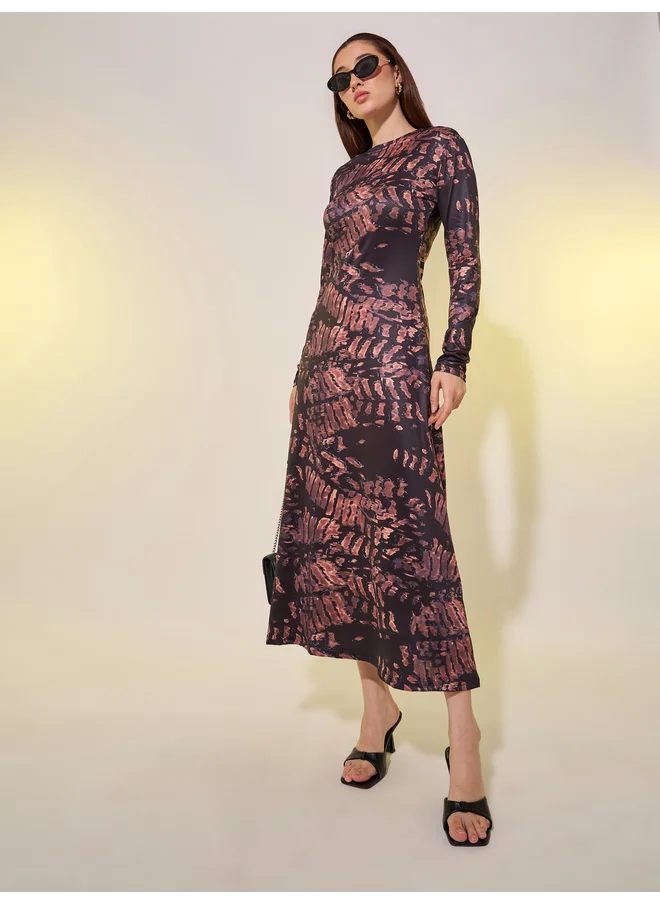 تايك تو Take Two All Over Print Long Sleeves Sheath Midi Dress