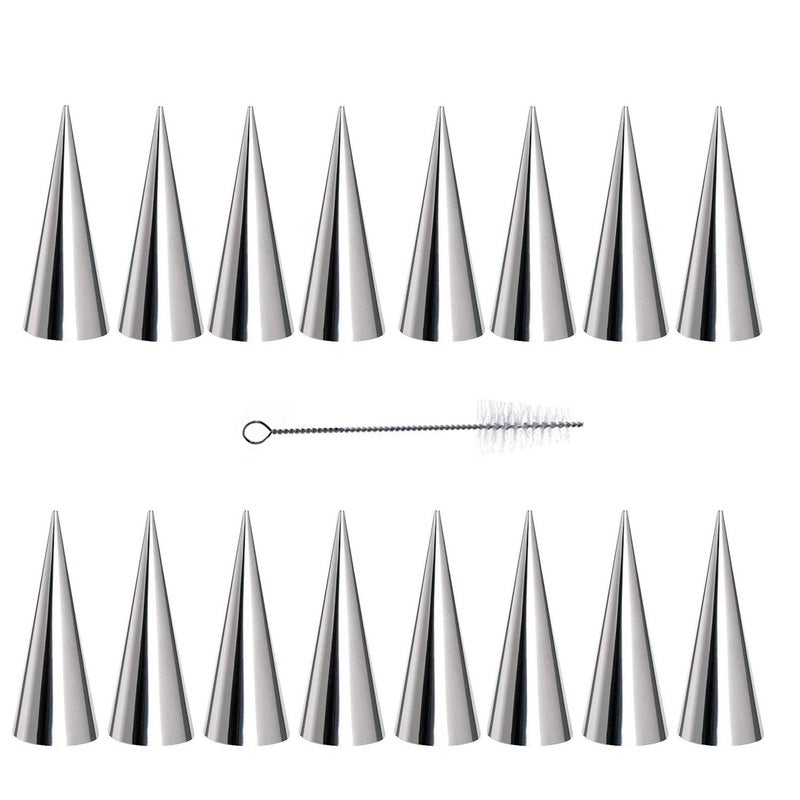 20 Pack Cream Horn Molds, Tinfol 5.5 Inch Baking Cones Cream Horn Forms, Stainless Steel Lady Lock Cannoli Tubes Ice Cream Mold,Standing Cone Shape