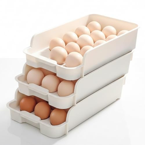 XML Eggs Tray Storage Baskets Refrigerator Stackable Organizer Plastic Containers with Handle For Home,Kitchen, Restaurent Tools Items, 3-Tier Container Holds 45 Eggs (15 X 3-EGG-TRAY) - Image 1