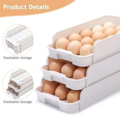 XML Eggs Tray Storage Baskets Refrigerator Stackable Organizer Plastic Containers with Handle For Home,Kitchen, Restaurent Tools Items, 3-Tier Container Holds 45 Eggs (15 X 3-EGG-TRAY) - Image 4