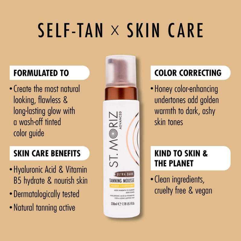 St. Moriz Advanced Color Correcting Self Tanner Mousse in Ultra Dark - 230ml - Color Correcting Instant Self Tanning Foam for Face & Body - Long Lasting & Streak Free Sunless Self Tanner - Image 2
