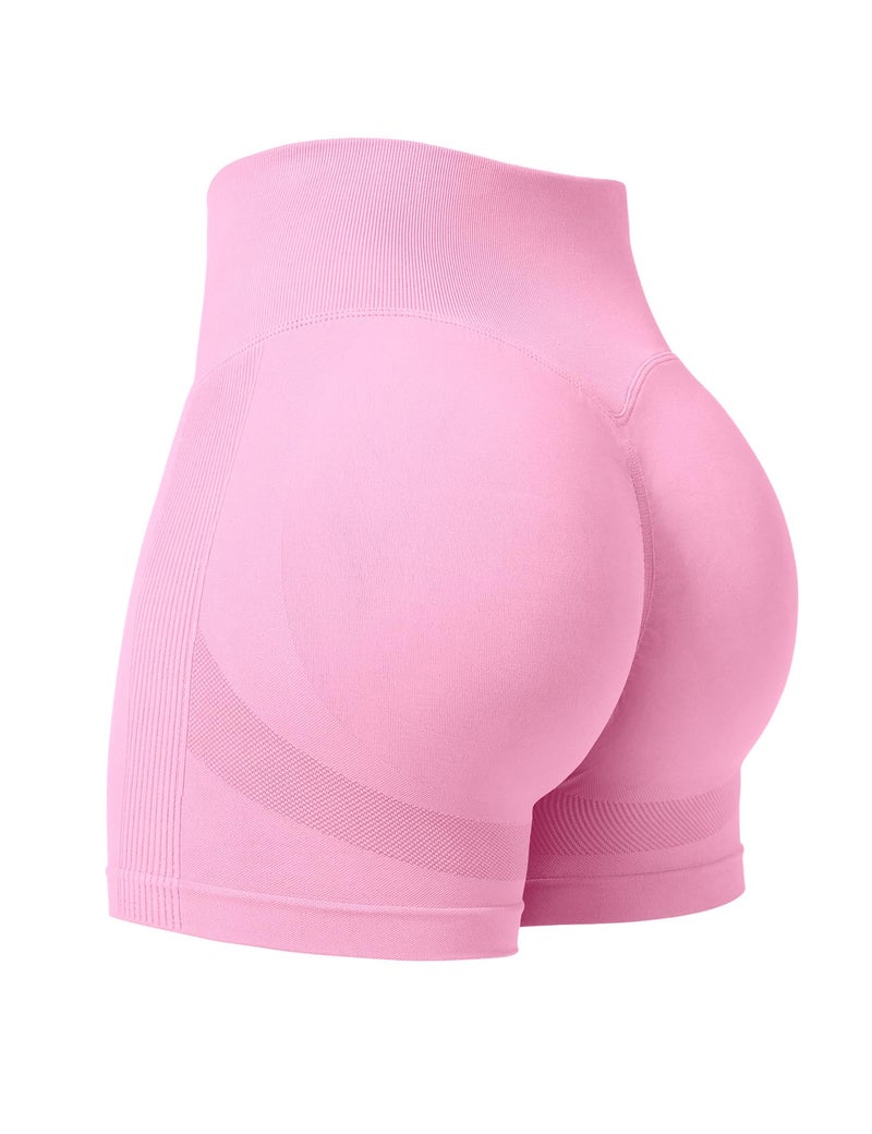 YEOREO Professional Women Workout Shorts 3.6" Scrunch Shorts Seamless High Waisted Contour Gym Yoga Biker Shorts Pink XS - Image 1