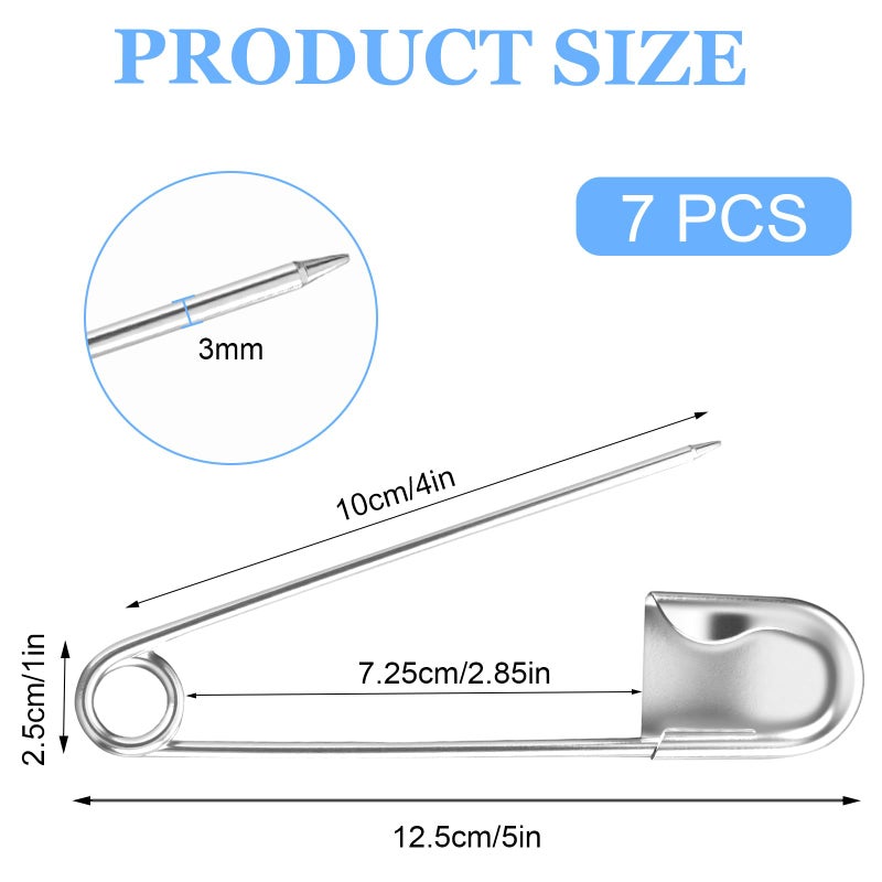AZUREAL Jumbo Safety Pins 7P, 5 Inch Extra Large Safety Pins Heavy Duty, Stainless Steel Giant Safety Pin for Clothes, Blankets, Leather, Canvas, Laundry, Outdoor and Crafts (Silver) - Image 2