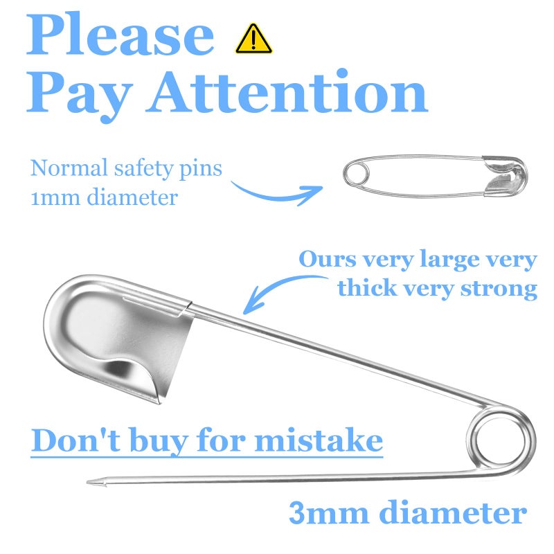 AZUREAL Jumbo Safety Pins 7P, 5 Inch Extra Large Safety Pins Heavy Duty, Stainless Steel Giant Safety Pin for Clothes, Blankets, Leather, Canvas, Laundry, Outdoor and Crafts (Silver) - Image 3