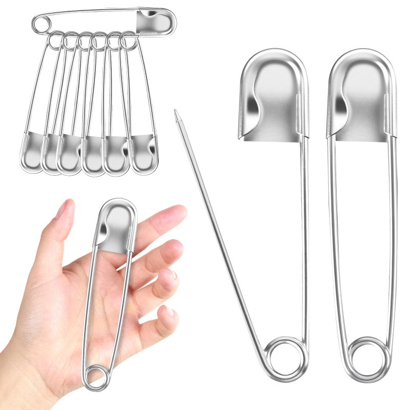 AZUREAL Jumbo Safety Pins 7P, 5 Inch Extra Large Safety Pins Heavy Duty, Stainless Steel Giant Safety Pin for Clothes, Blankets, Leather, Canvas, Laundry, Outdoor and Crafts (Silver) - Image 1