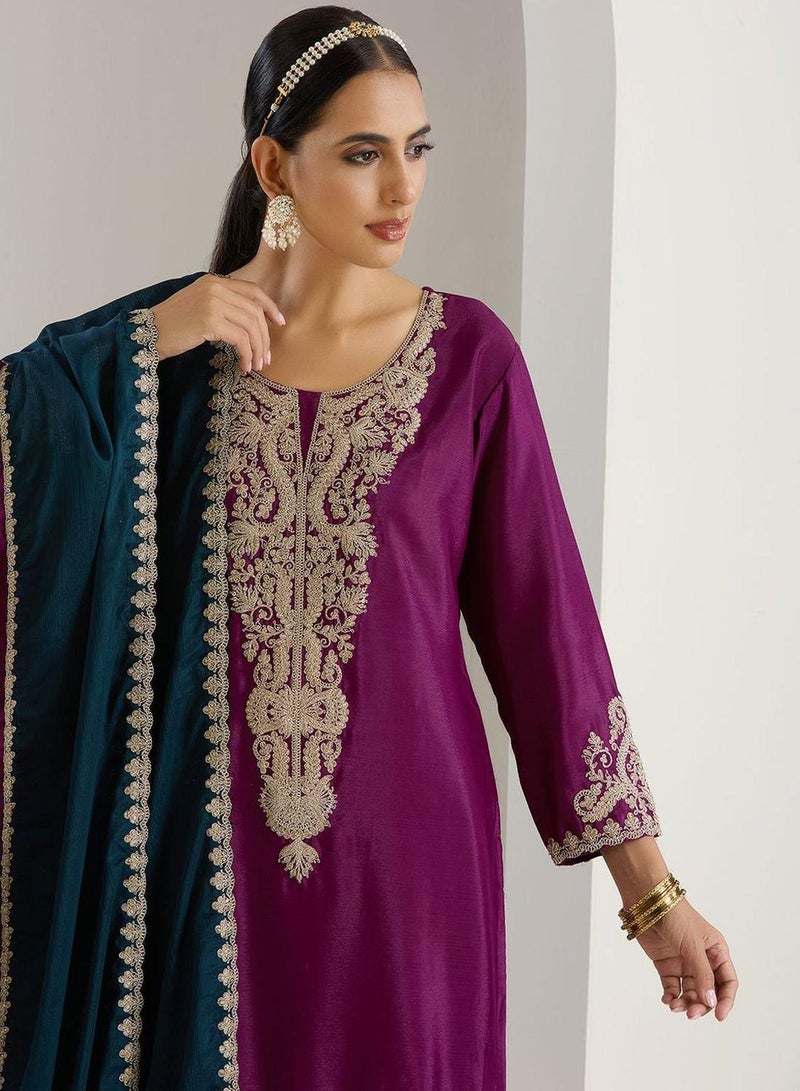 ISHIN Women's Lilac Polyester Blend Embellished Tunic Full Length Palazzo Straight Fit Kurta Set  - Image 2