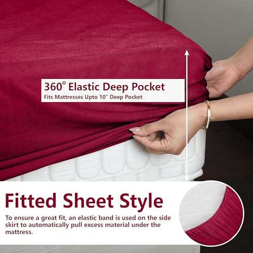 Daksh 100% Waterproof Mattress Protector Large King Size, Ultra Soft Cotton Feel Terry Mattress Cover, Breathable & Hypoallergenic Fitted Bed Protector - 84"x72", 7x6 Feet, Large King Size, Maroon - Image 4