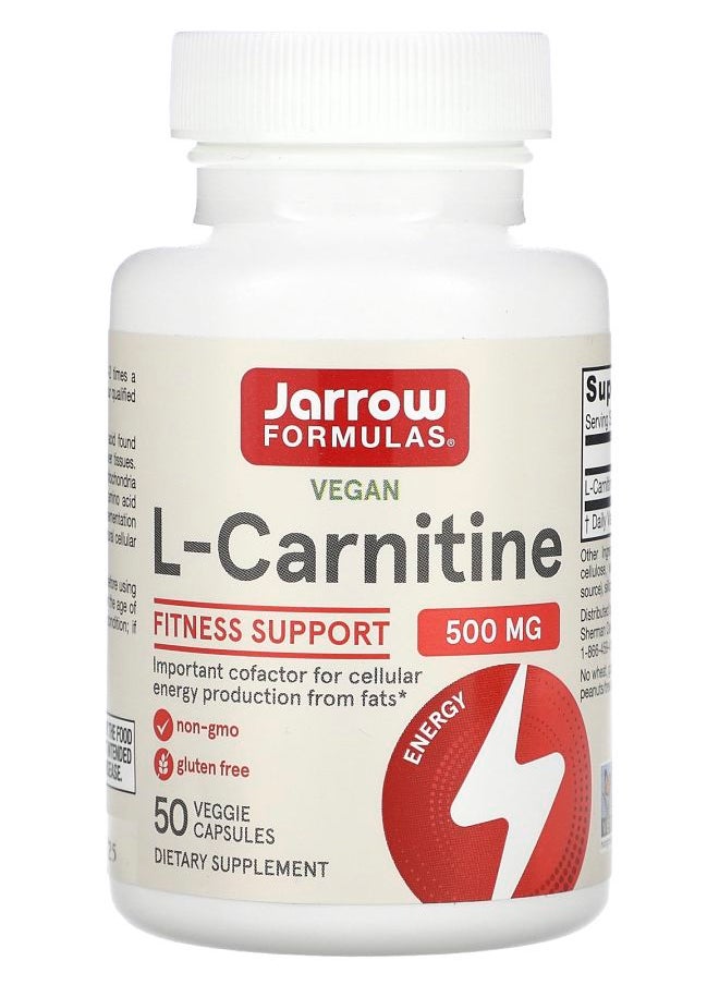 jarrow formulas L-Carnitine 500 mg 50 Veggie Capsules  - Image 1