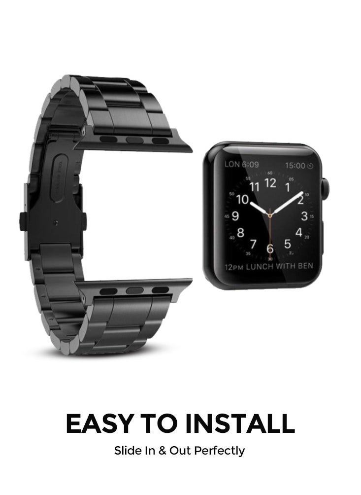 TIGER Stainless Steel Strap for iWatch 49mm, 46mm, 45mm, 44mm, 42mm – Black Metal Replacement Band for Apple Watch Ultra 3, Ultra 2, Ultra, Series 10, 9, 8, 7, SE, 6, 5, 4, 3, 2, 1 – Durable, Adjustable, Sleek Design  - Image 3