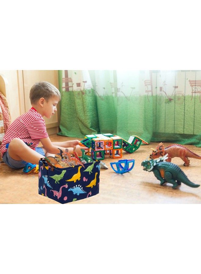 ESSME Dinosaur Basketdinosaur Storage Box Dinosaur Baskets For Boys Toy Bin With Handles Baby Boy Basket For Dinosaur Room Decor Clothesbooks.(Navy Blue Dinosaurs) - Image 3