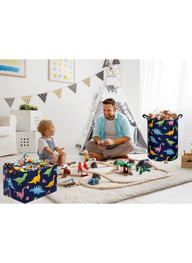 ESSME Dinosaur Basketdinosaur Storage Box Dinosaur Baskets For Boys Toy Bin With Handles Baby Boy Basket For Dinosaur Room Decor Clothesbooks.(Navy Blue Dinosaurs) - Image 4