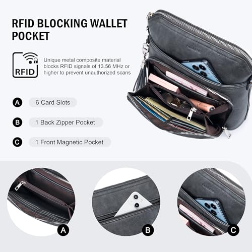 Roulens Crossbody Purse for Women Vegan Leather Medium Crossbody Wallet Bag for Travel Women Shoulder Handbags with Tassel - Image 2