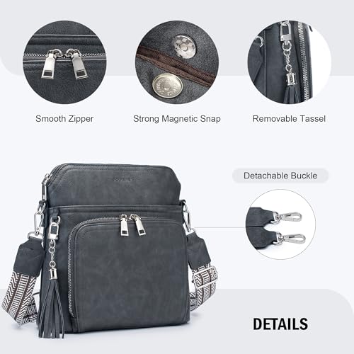 Roulens Crossbody Purse for Women Vegan Leather Medium Crossbody Wallet Bag for Travel Women Shoulder Handbags with Tassel - Image 5