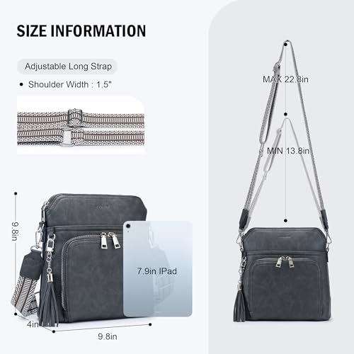 Roulens Crossbody Purse for Women Vegan Leather Medium Crossbody Wallet Bag for Travel Women Shoulder Handbags with Tassel - Image 3