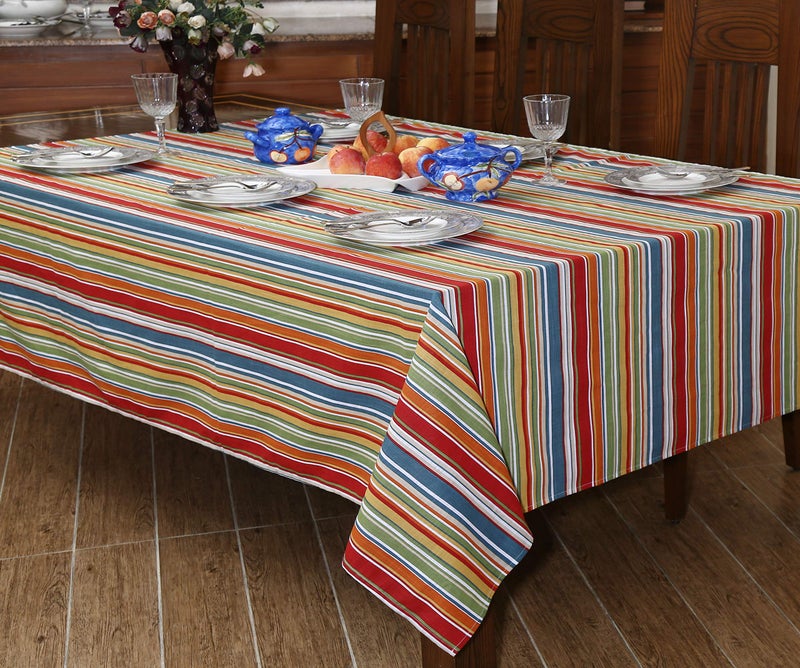 Ruvanti RUVANTI Table Cloth Rectangle 60 x 144 Inch  for 12-14 Seats Tables 100% Cotton Rectangle Tablecloth  Stain Resistant  Reusable  Washable Perfect for Kitchen  Dining  Wedding  Parties -Multi Stripe  - Image 2