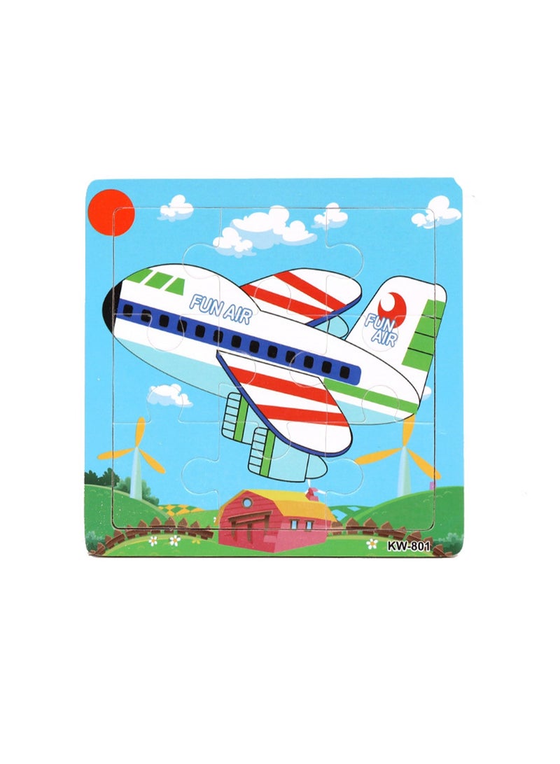 Children's Educational Wooden Cartoon Airplane Jigsaw Puzzles Suitable Gift 14.8CM*14.8CM Bag Pack