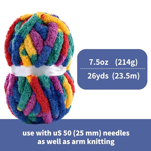 HOMBYS Super Bulky Giant Chunky Yarn for CrochetingLarge Soft Fluffy YarnTie Dye Plush Fuzzy YarnMixed Color Thick Chenille Yarn for Hand KnittingArm Knitting - Image 3