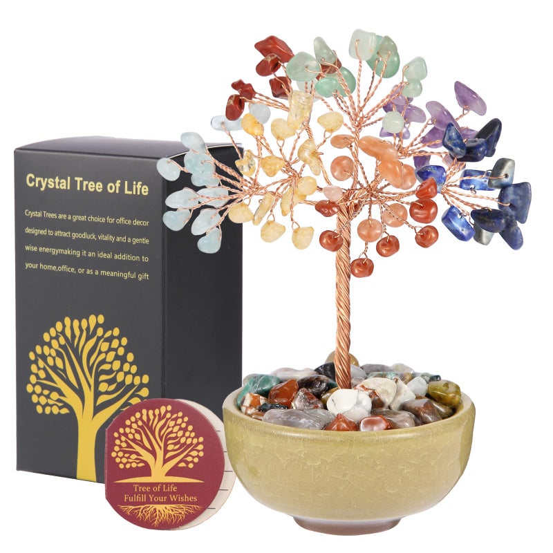 Ytbeoxk 7 Chakra Crystal Tree with Ceramic Base,Natural Gemstone Feng Shui Money Tree for Wealth,Good Luck & Positive Energy,Handmade 5 Inch Healing Abundance Bonsai for Home Office Decor - Image 1