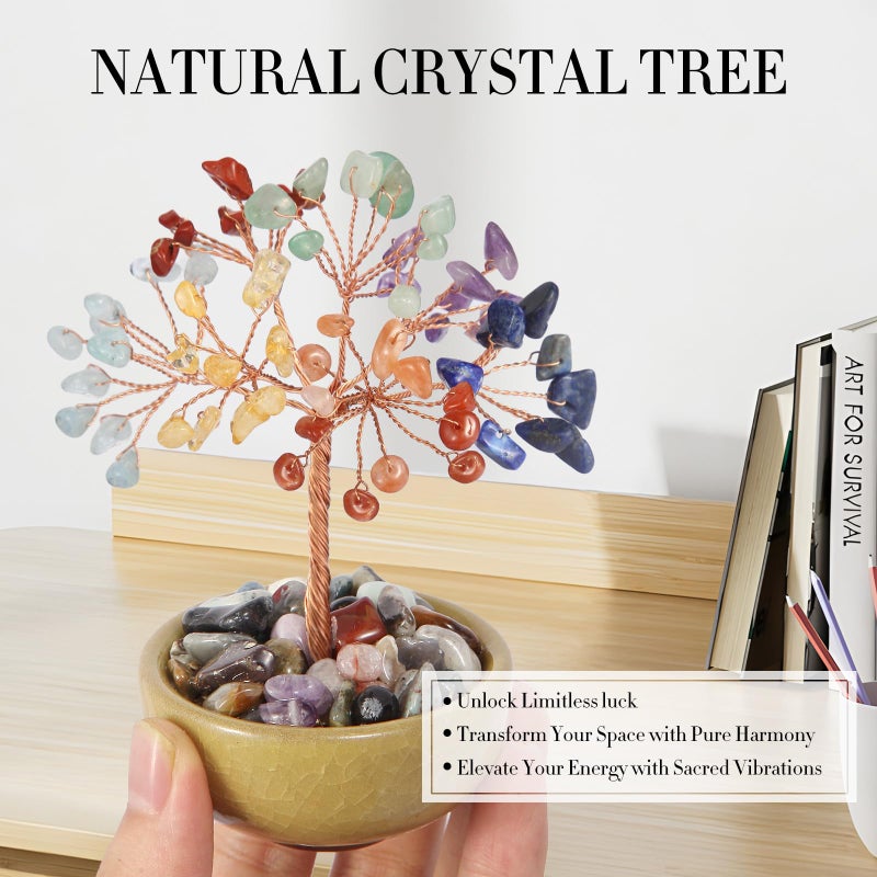 Ytbeoxk 7 Chakra Crystal Tree with Ceramic Base,Natural Gemstone Feng Shui Money Tree for Wealth,Good Luck & Positive Energy,Handmade 5 Inch Healing Abundance Bonsai for Home Office Decor - Image 3