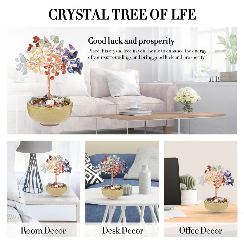 Ytbeoxk 7 Chakra Crystal Tree with Ceramic Base,Natural Gemstone Feng Shui Money Tree for Wealth,Good Luck & Positive Energy,Handmade 5 Inch Healing Abundance Bonsai for Home Office Decor - Image 4
