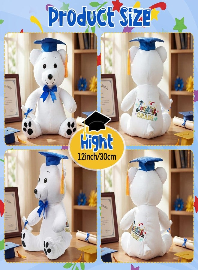 Zomiboo Graduation Bear Autograph Stuffed Animal 2026 Smooth Fabric Stuffed Bear Toy with Congrats 12 Inches Grad Plush Autograph with Marking Pen Gold Tassels for Graduate Student Party(Blue) - Image 3