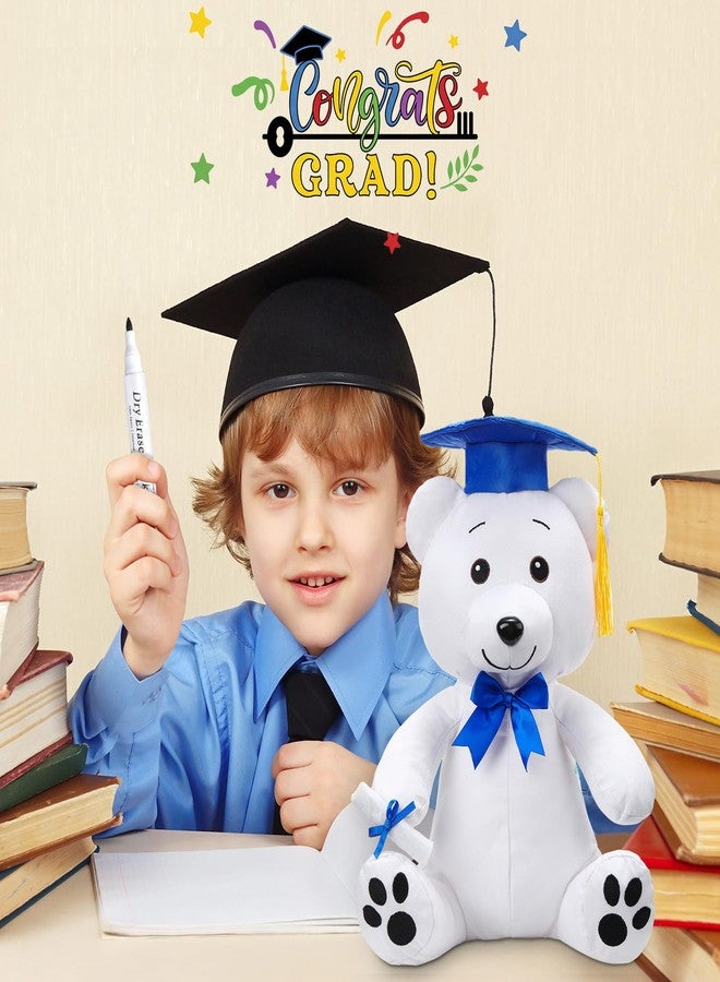 Zomiboo Graduation Bear Autograph Stuffed Animal 2026 Smooth Fabric Stuffed Bear Toy with Congrats 12 Inches Grad Plush Autograph with Marking Pen Gold Tassels for Graduate Student Party(Blue) - Image 4